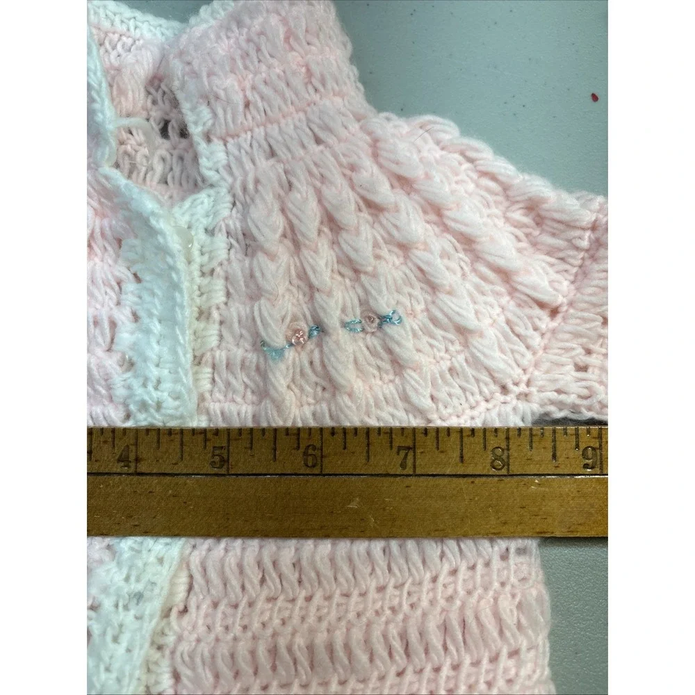 VTG  Handmade in Korea Baby Sweater Pink 100% Acrylic Buttons Collar